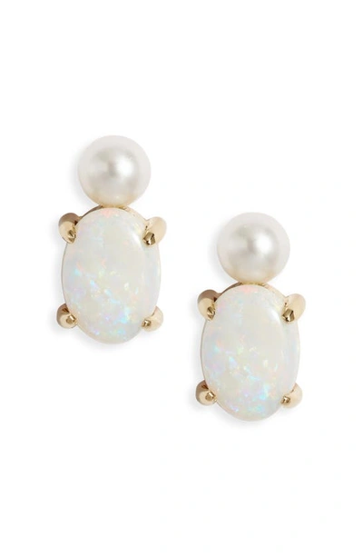 Poppy Finch Opal & Cultured Pearl Stud Earrings In 14kyg