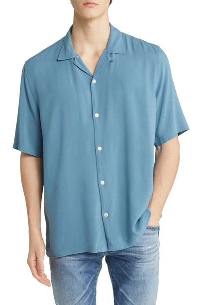 Allsaints Venice Relaxed Fit Short Sleeve Button-up Camp Shirt In Riviera Blue