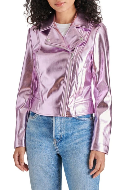 Steve Madden Metallic Faux Leather Crop Jacket In Pink