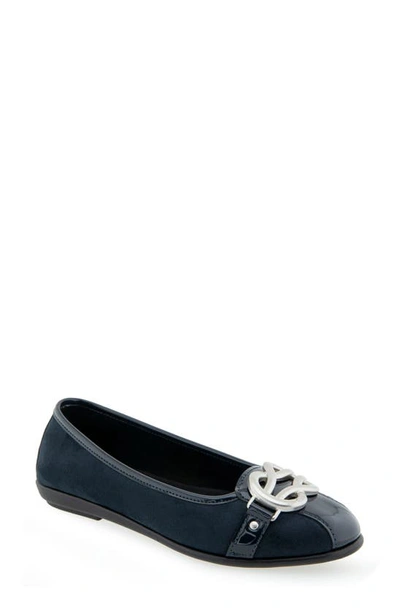 Aerosoles Big Bet Pebbled Flat In Navy Faux Suede