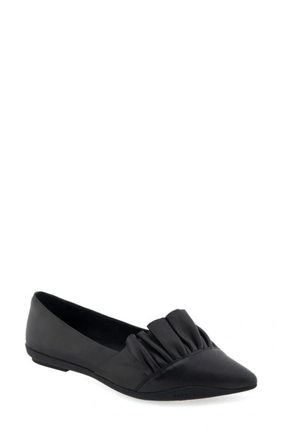 Aerosoles Dillion Ruffle Flat In Black Leather