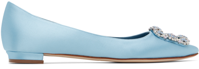 Manolo Blahnik Hangisiflat Satin Ballerina Shoes In Blue