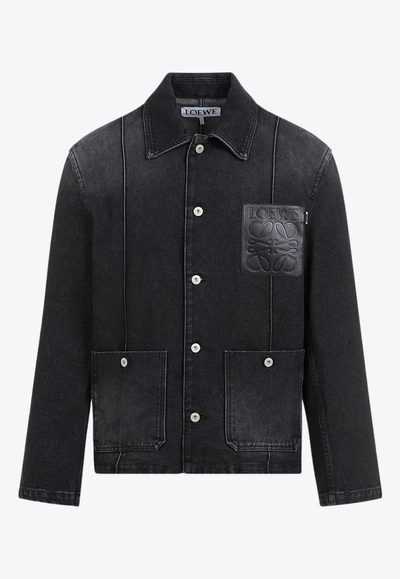 Loewe Anagram Workwear Denim Jacket In Washed Black