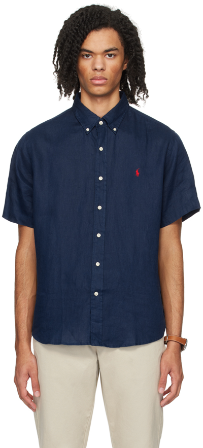 Polo Ralph Lauren Short Sleeve Linen Shirt Newport Navy S