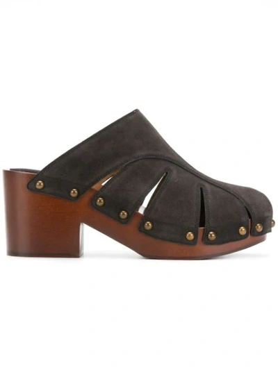 Chloé Rivet Cut-out Mules In Charcoal Black