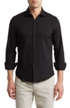 Denim And Flower Black Solid Stretch Button-up Shirt In Black/ Floral