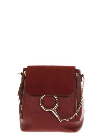 Chloé Faye Burgundy Suede & Leather Backpack In Sienna Red