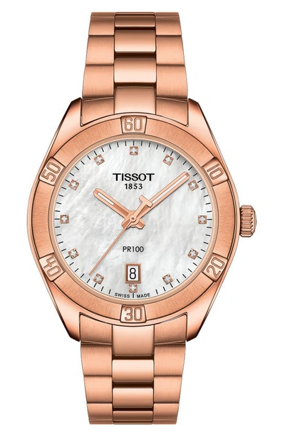 Tissot T-classic Pr100 Bracelet Watch, 36mm In Rosegld/wht Mop/rosegld