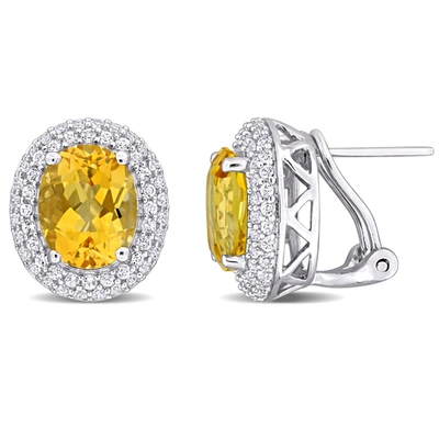 Mimi & Max 7 4/5ct Tgw Oval-cut Citrine And White Topaz Double Halo Leverback Earrings In Sterling Silver In Yellow