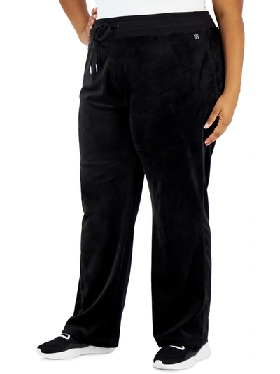 Calvin Klein Plus Womens Stretch Pull On Wide Leg Pants In Black