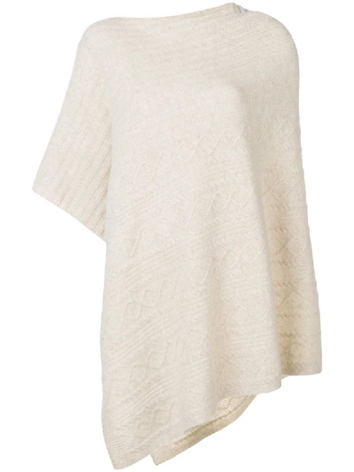 Pringle Of Scotland Ribbed Cable Knit Poncho In Nude & Neutrals