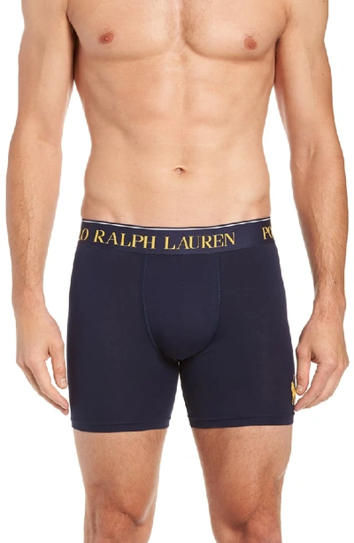 Polo Ralph Lauren Cotton Stretch Boxer Briefs In Cruise Navy/ Chrome Yellow