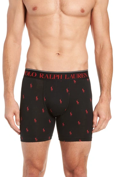 Polo Ralph Lauren Stretch Cotton Hanging Boxer Briefs In Polo Black & Red Pony