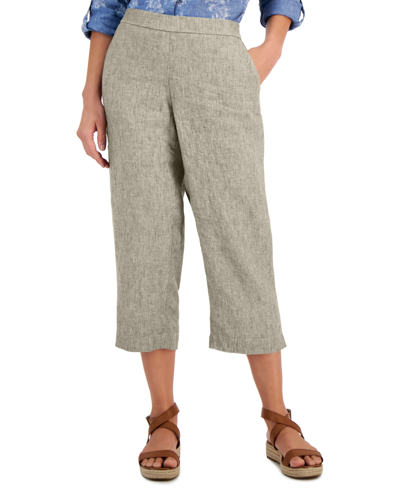 Charter Club Women's 100% Linen Solid Cropped Pull-on Pants, Created For Macy's In Flax