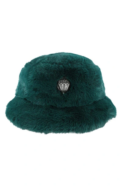 Kurt Geiger Faux Fur Bucket Hat In Dark Green