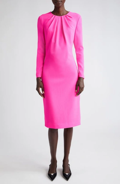 Adam Lippes Minton Long Sleeve Wool Crepe Dress In Hot Pink
