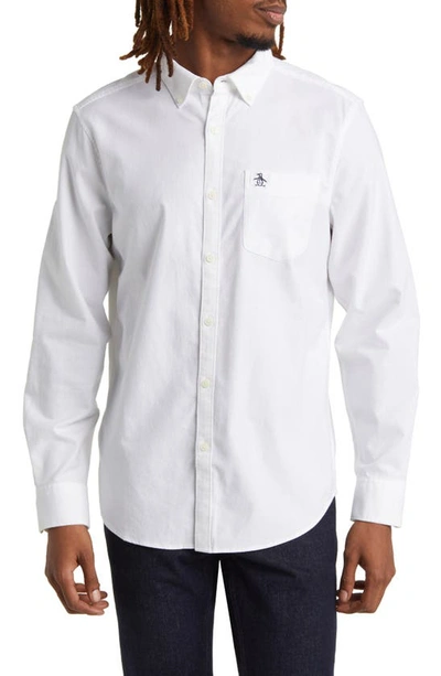 Original Penguin Solid Stretch Button-down Oxford Shirt In Bright White