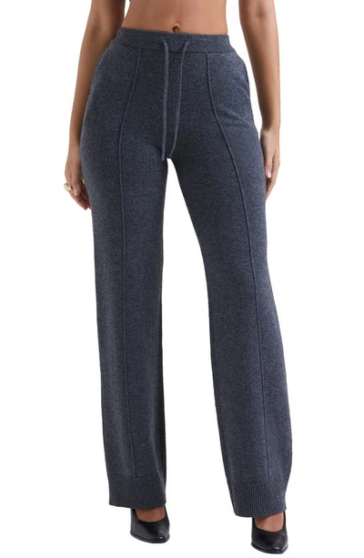 House Of Cb Yalina Tie Waist Knit Track Trousers In Grey Melange
