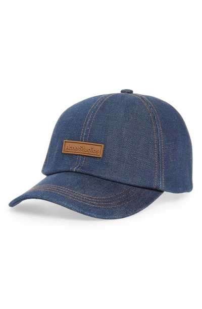 Acne Studios Carily Logo Denim Baseball Cap In Indigo Blue