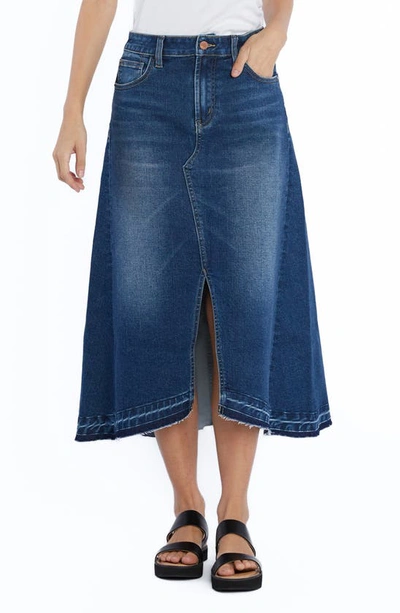 Wash Lab Denim Align Slit Front Denim Midi Skirt In Blue Jade