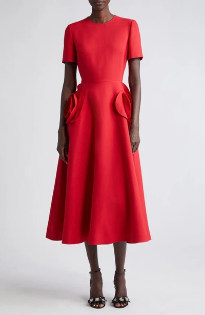 Valentino Rosette Detail Crepe Couture Midi Dress In Rosso