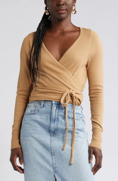 Open Edit Wrap Sweater In Tan Cartouche