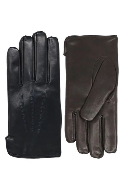 Nicoletta Rosi Cashmere Lined Lambskin Leather Gloves In Black/ Dark Brown
