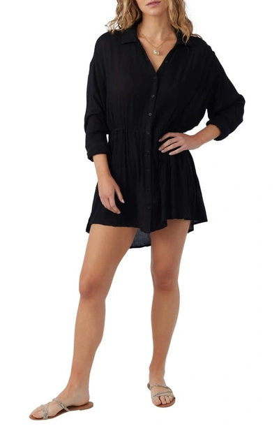 O'neill Cami Long Sleeve Cover-up Shirtdress In Black