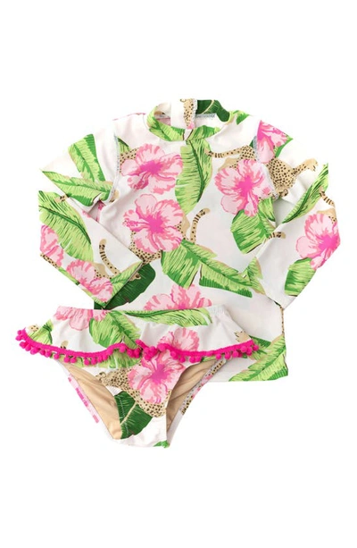 Shade Critters Kids' Bontanical Leopard Long Sleeve Two-piece Rashguard Swimsuit In Multi