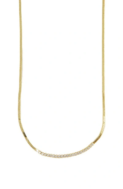 Argento Vivo Sterling Silver Cubic Zirconia Herringbone Chain Necklace In Gold