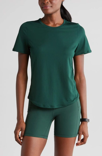 Zella Perforated Crewneck T-shirt In Green Park