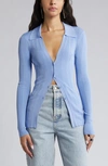 Open Edit Collar Rib Cardigan In Blue Hydrangea