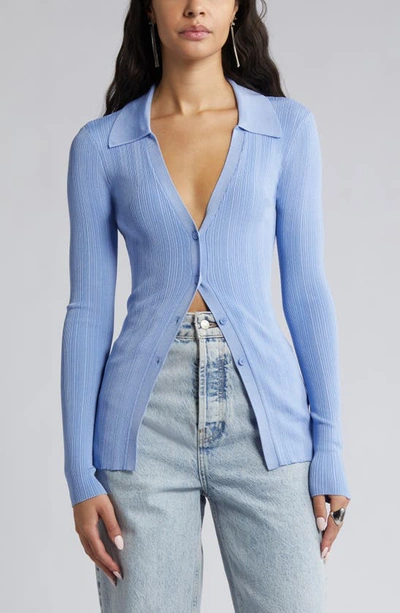 Open Edit Collar Rib Cardigan In Blue Hydrangea