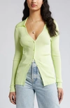 Open Edit Collar Rib Cardigan In Green Calm