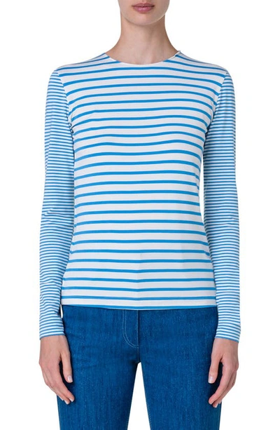 Akris Punto Stripe Long Sleeve Top In Sky-cream