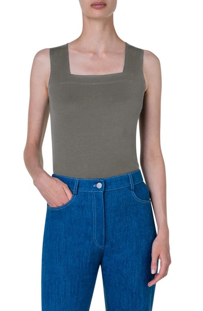 Akris Punto Square Neck Knit Tank Top In Sage