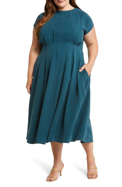Nordstrom Pleated Waist A-line Dress In Teal Abyss