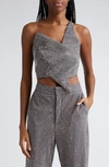 Area Star Asymmetric Crystal Embellished Crop Top In Charcoal