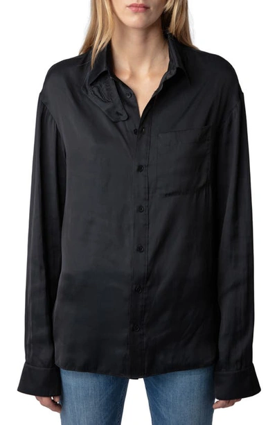 Zadig & Voltaire Tyrone Satin Button-up Shirt In Noir