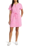 Tommy Bahama Jovanna Stripe Half Zip Dress In Pink Apple/ White