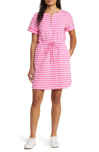 Tommy Bahama Jovanna Stripe Half Zip Dress In Pink Apple/ White