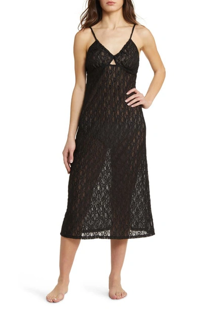 Open Edit Cutout Lace Nightgown In Black