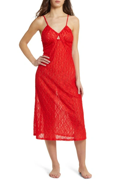 Open Edit Cutout Lace Nightgown In Red Fiery