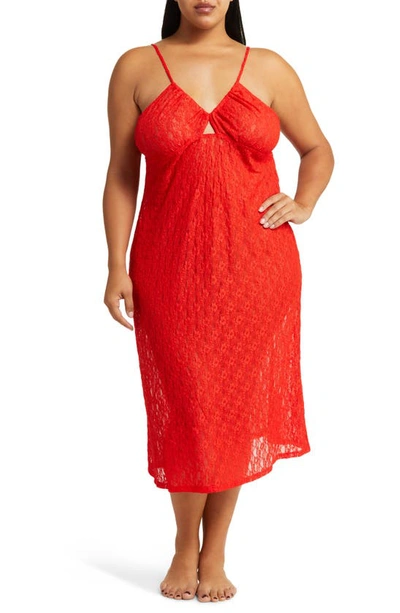 Open Edit Cutout Lace Nightgown In Red Fiery
