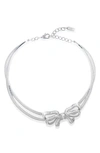 Judith Leiber Couture Pavé Bow Double Strand Necklace In Silver/ Clear