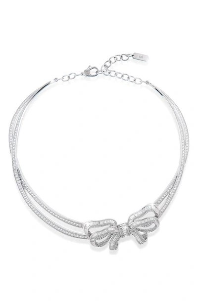 Judith Leiber Couture Pavé Bow Double Strand Necklace In Silver/ Clear