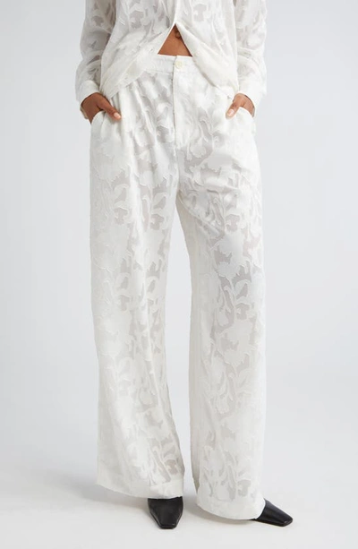 Puppets And Puppets Chris Floral Burnout Jacquard Wide Leg Pants In Ivory