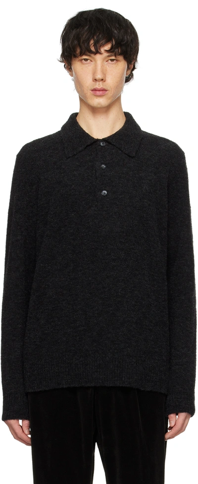 Nn07 Alfie 6531 Bouclé-knit Wool-blend Polo Shirt In Black