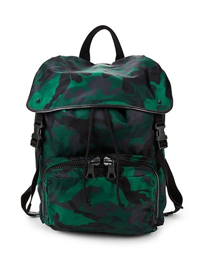 Valentino Garavani Camouflage Flap-top Backpack In Nero Emerald