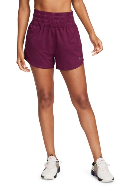 Nike Dri-fit Ultra High Waist 3-inch Brief-lined Shorts In Bordeaux/ Reflective Silv